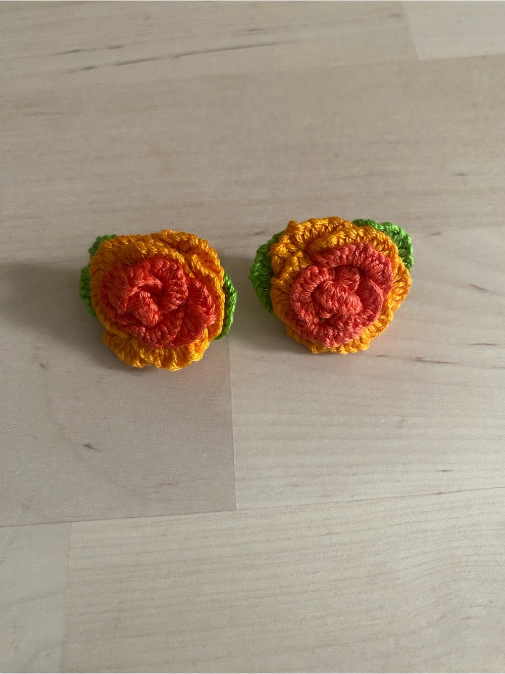 Handmade Orange & Yellow Crochet Flower Drop Earrings